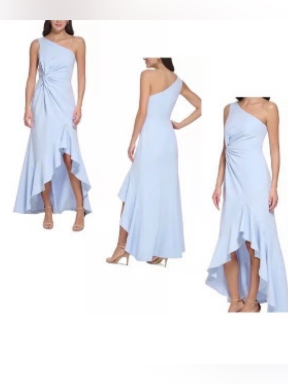 Vince Camuto One-Shoulder Side-Twist Gown Ruffle High-Low Dress Sz 14